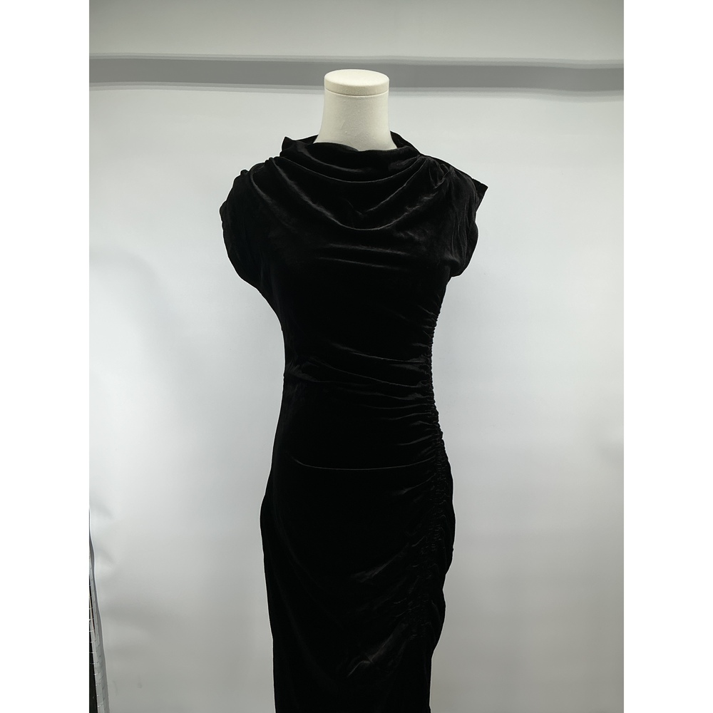 Stretch Silk Velvet Ruched Midi Dress